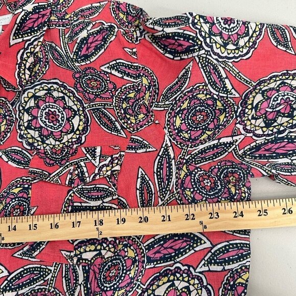 LInen Charter Club Shirt Button up Floral Long sleeve roll tab 18W Coral - Picture 8 of 10